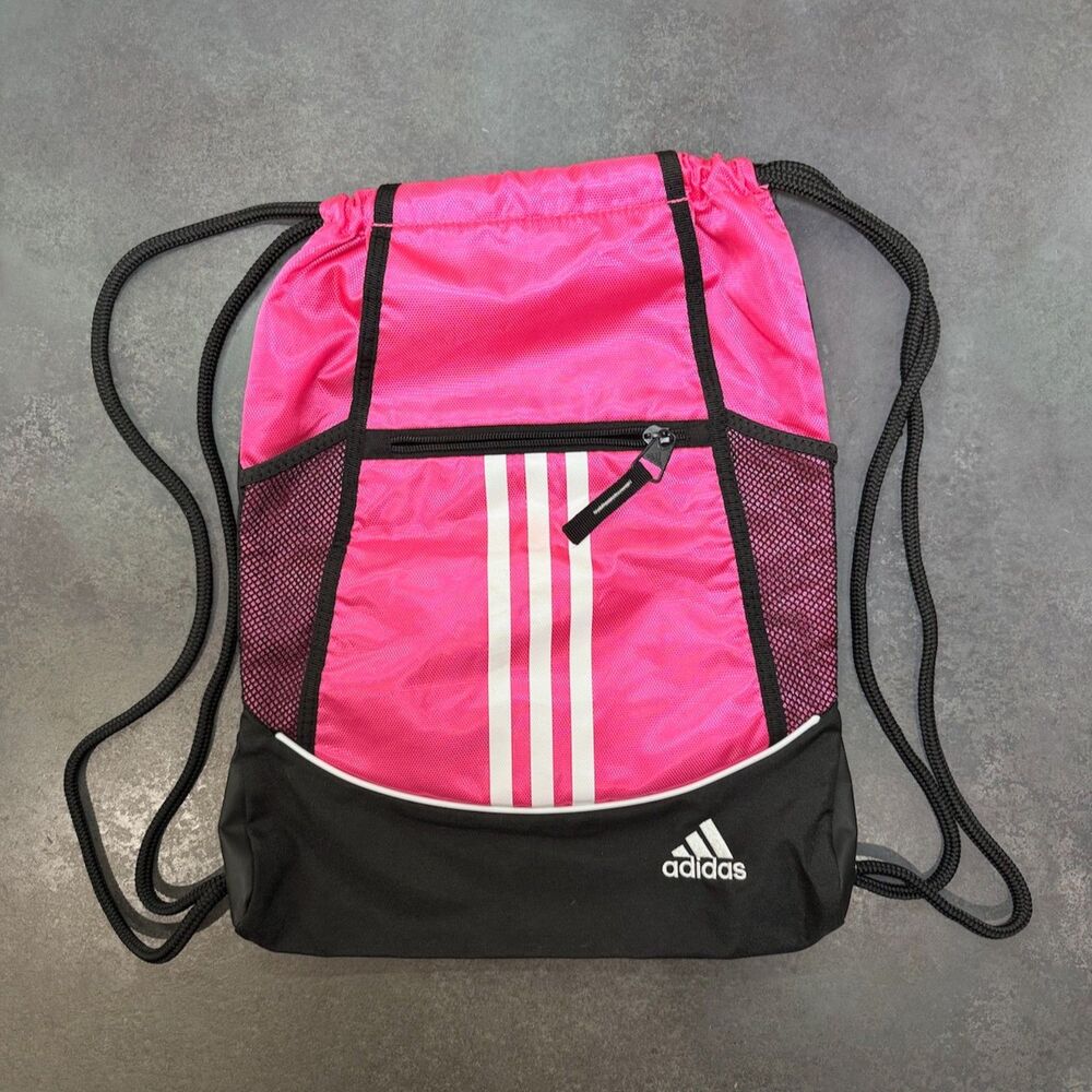 Adidas Alliance II Hot Pink Black Drawstring Sackpack Backpack Mesh Sides - Picture 3 of 4